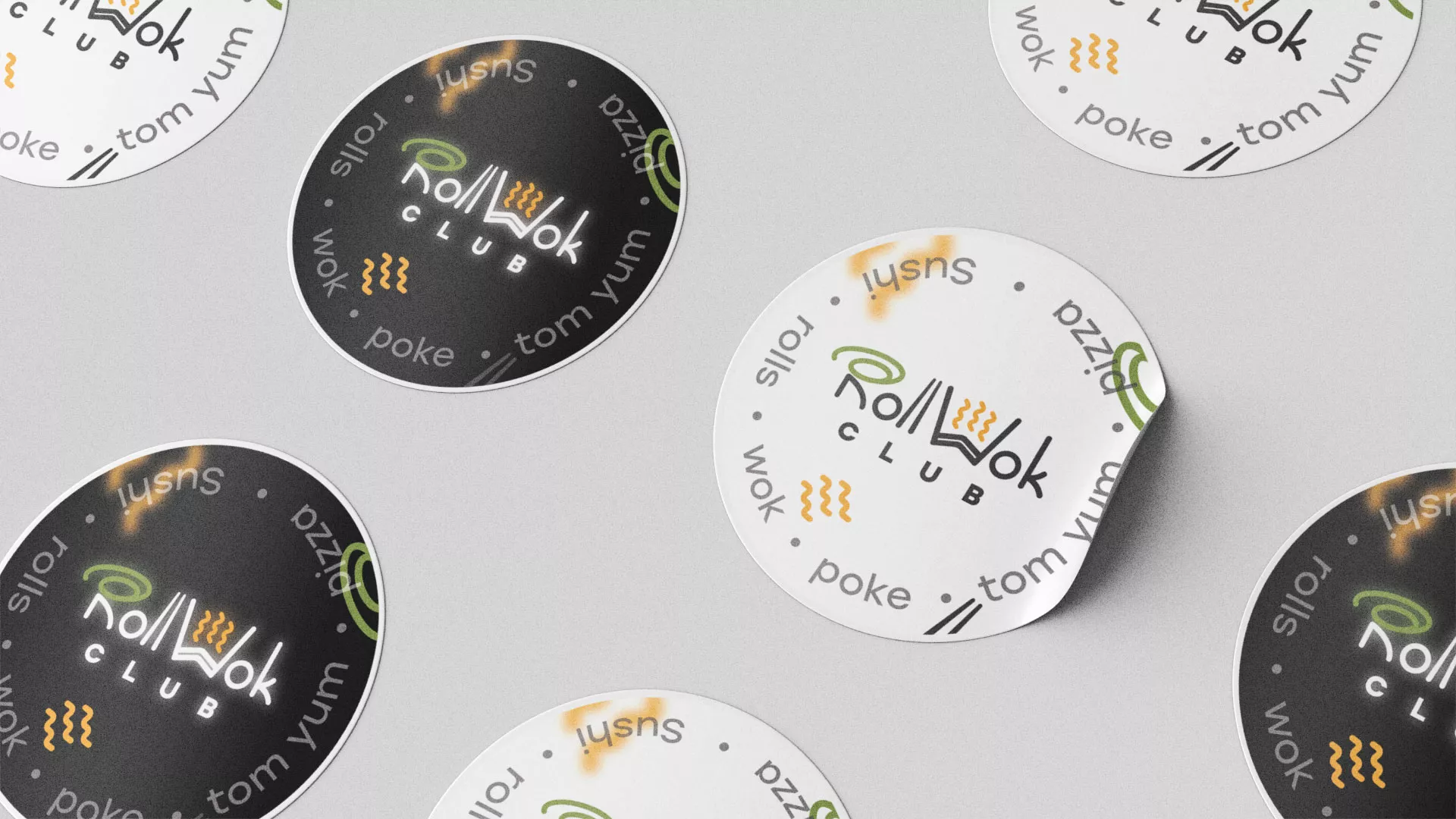 Разработка наклеек для суши-бара «Roll Wok Club» в Таганроге