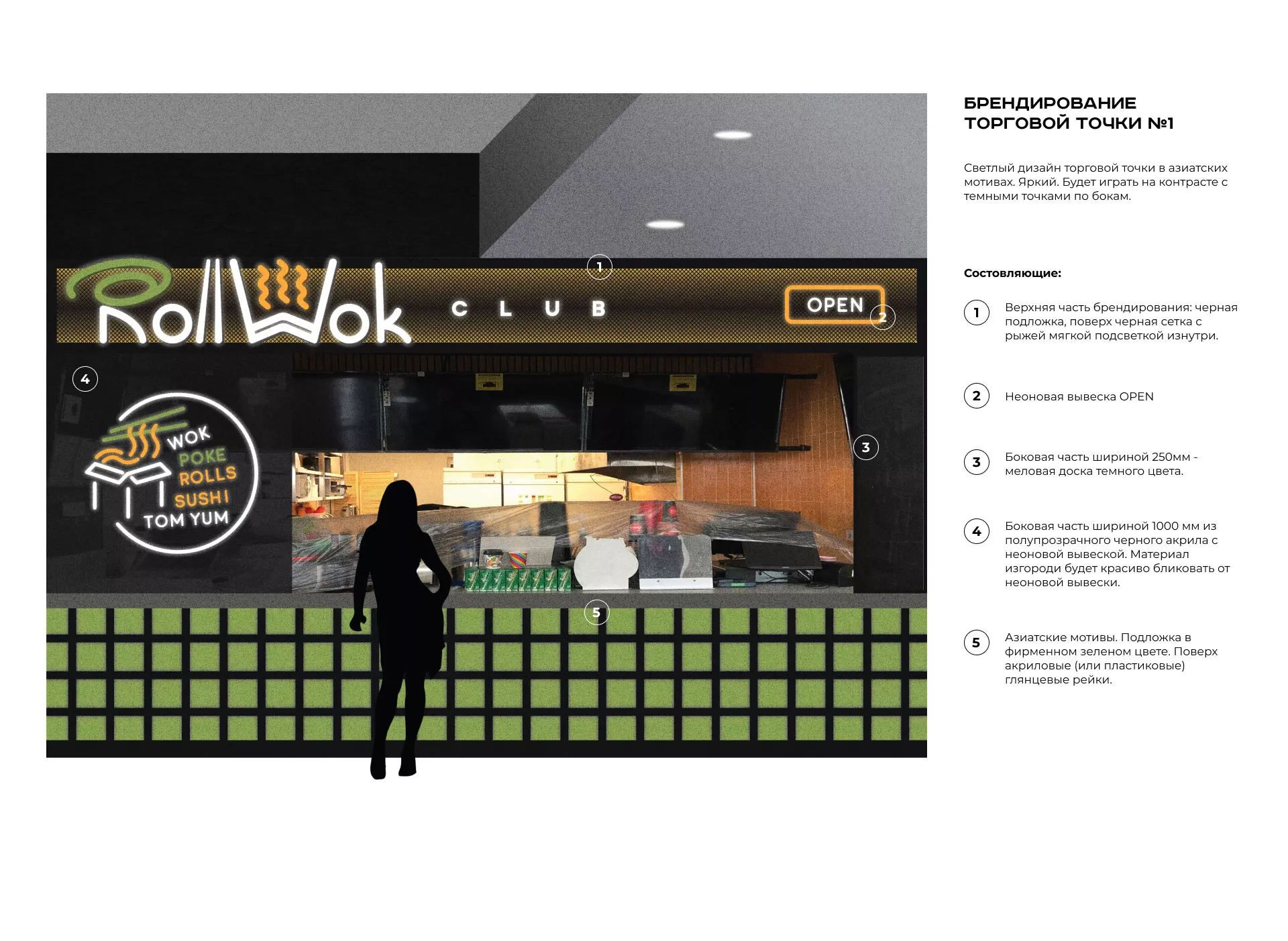 Брендирование торговых точек суши-бара «Roll Wok Club» в Таганроге